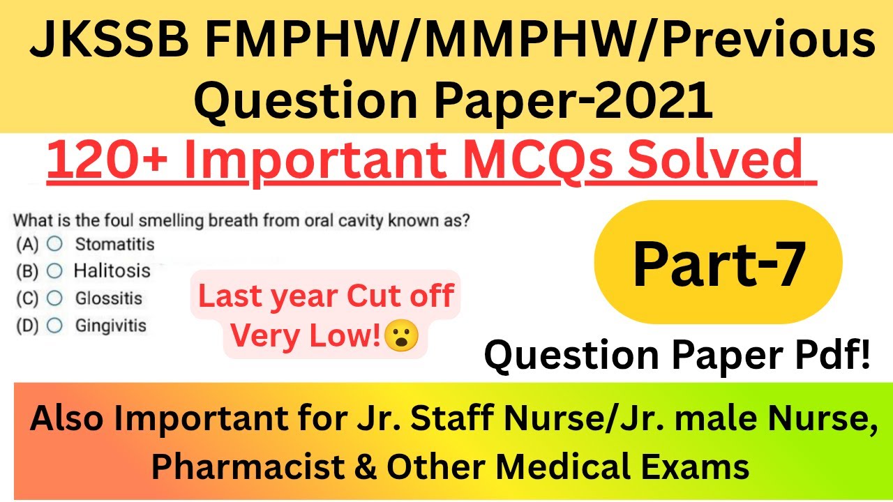 JKSSB FMPHW/MMPHW/ANM Previous Question Paper Solvd | Cut off Very Low😮| PDF, Jr Staff GMC EXAMS P-7