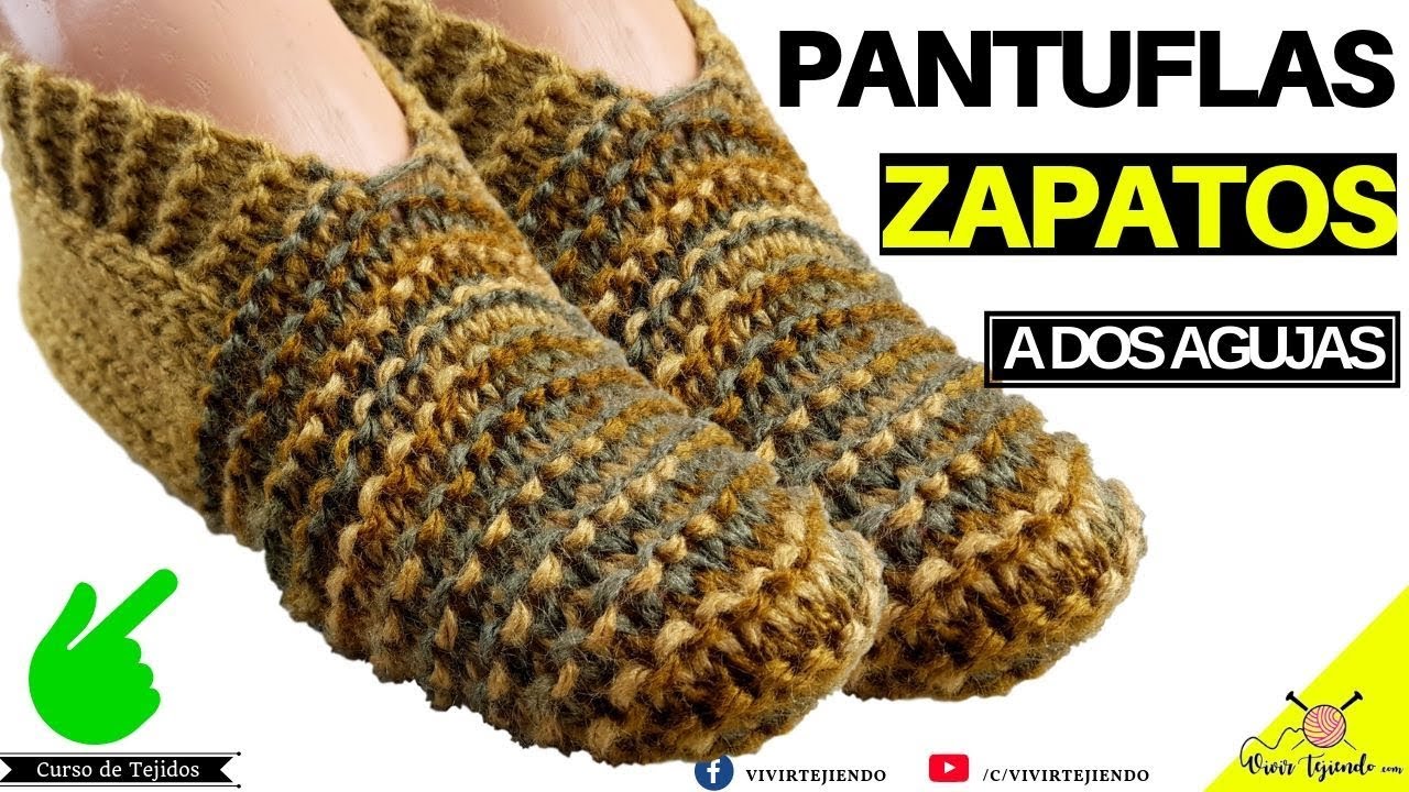 Pantuflas Zapatos a dos agujas |  Tejiendo a dos agujas con Puntos Jersey y Bobo