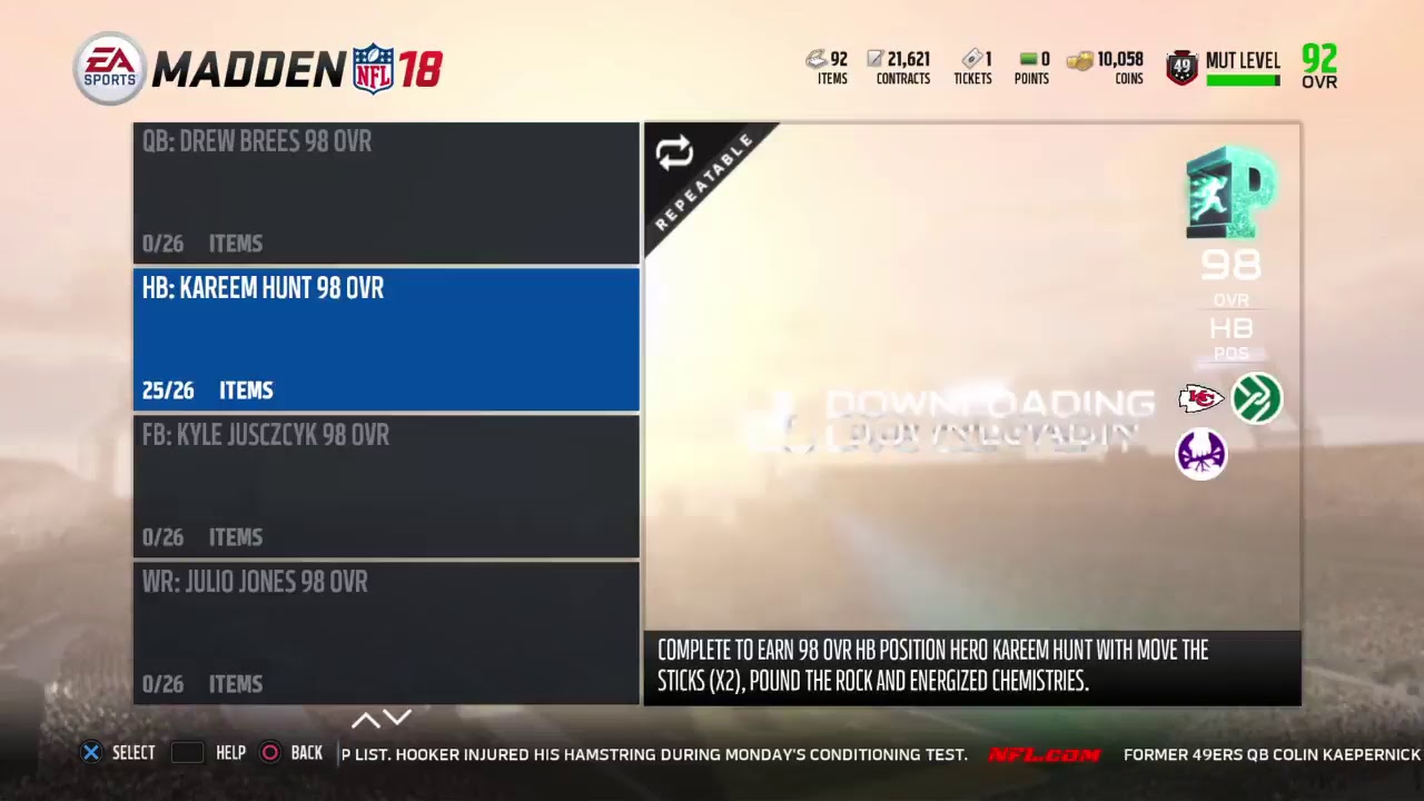 Completing 98 Position Heroes Kareem Hunt!!!