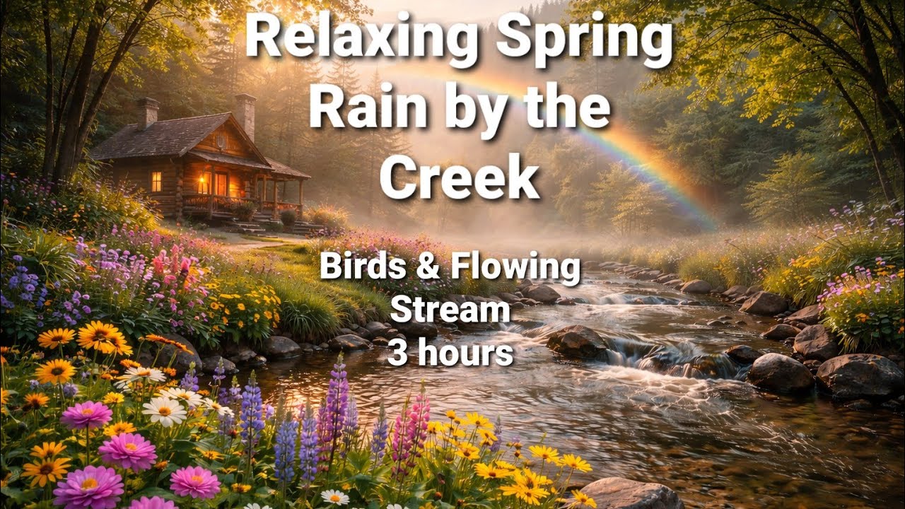 Spring Morning Ambience 🌿 Relaxing Rain, Birds & Flowing Creek Sounds | 3 Hours Nature Sounds 