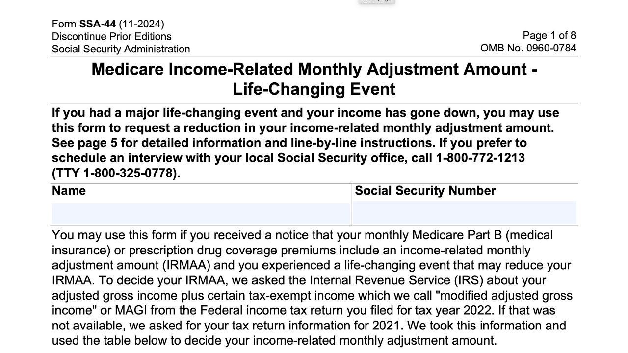 Form SSA-44 walkthrough (Medicare Income-Related Monthly Adjustment Amount-Life Changing Event)