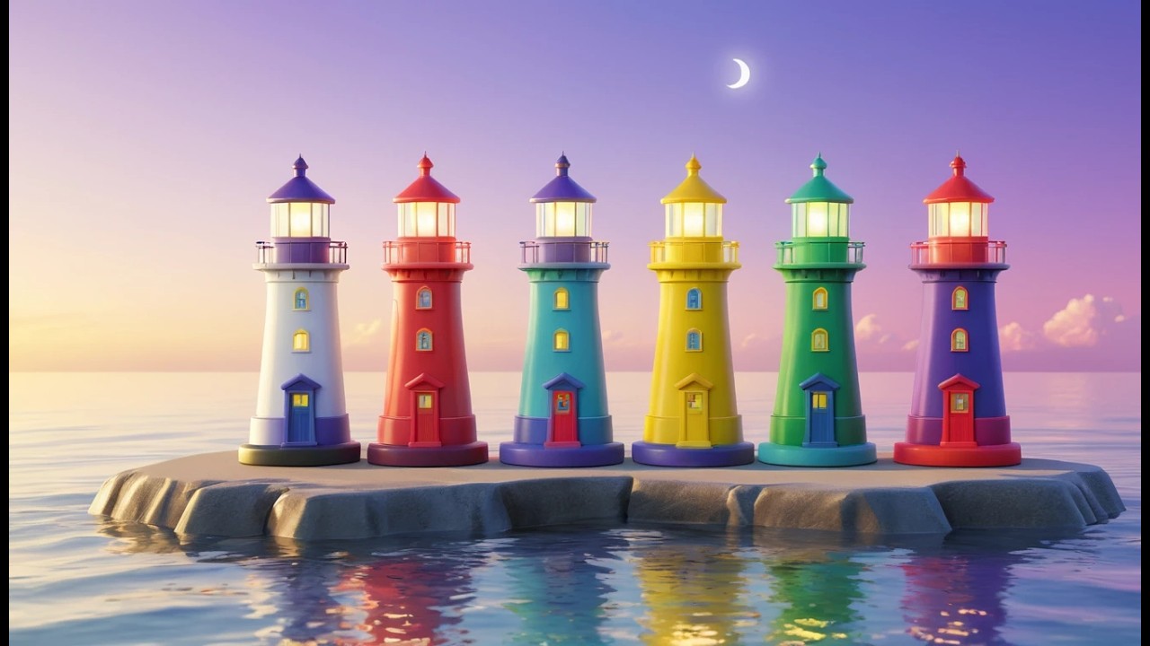 Five Little Toy Lighthouses Shine Shine Shine | Bedtime Song & Light Learning for Kids