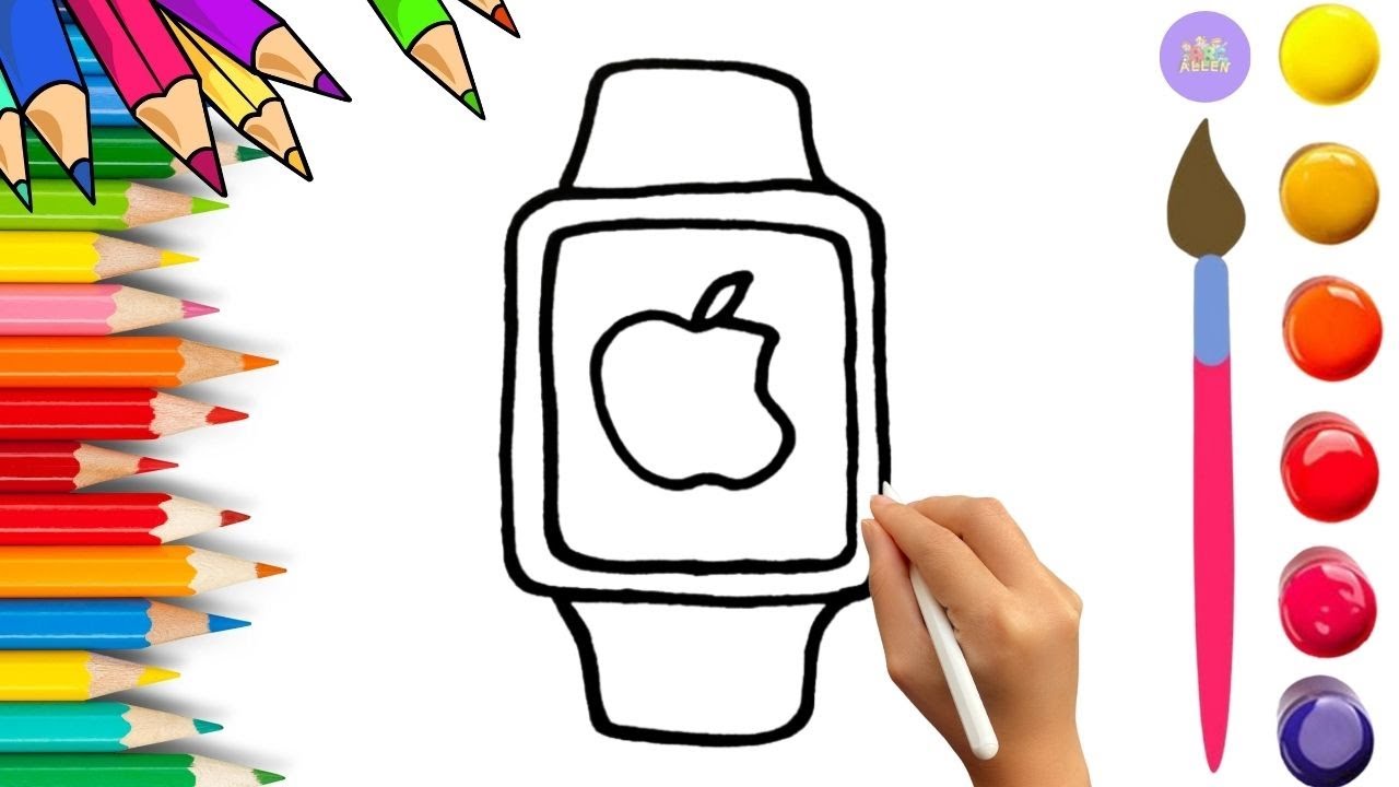 How To Draw cute Apple Smart Watch Drawing, Painting & Coloring For Kids and Toddlers_🌈🎨