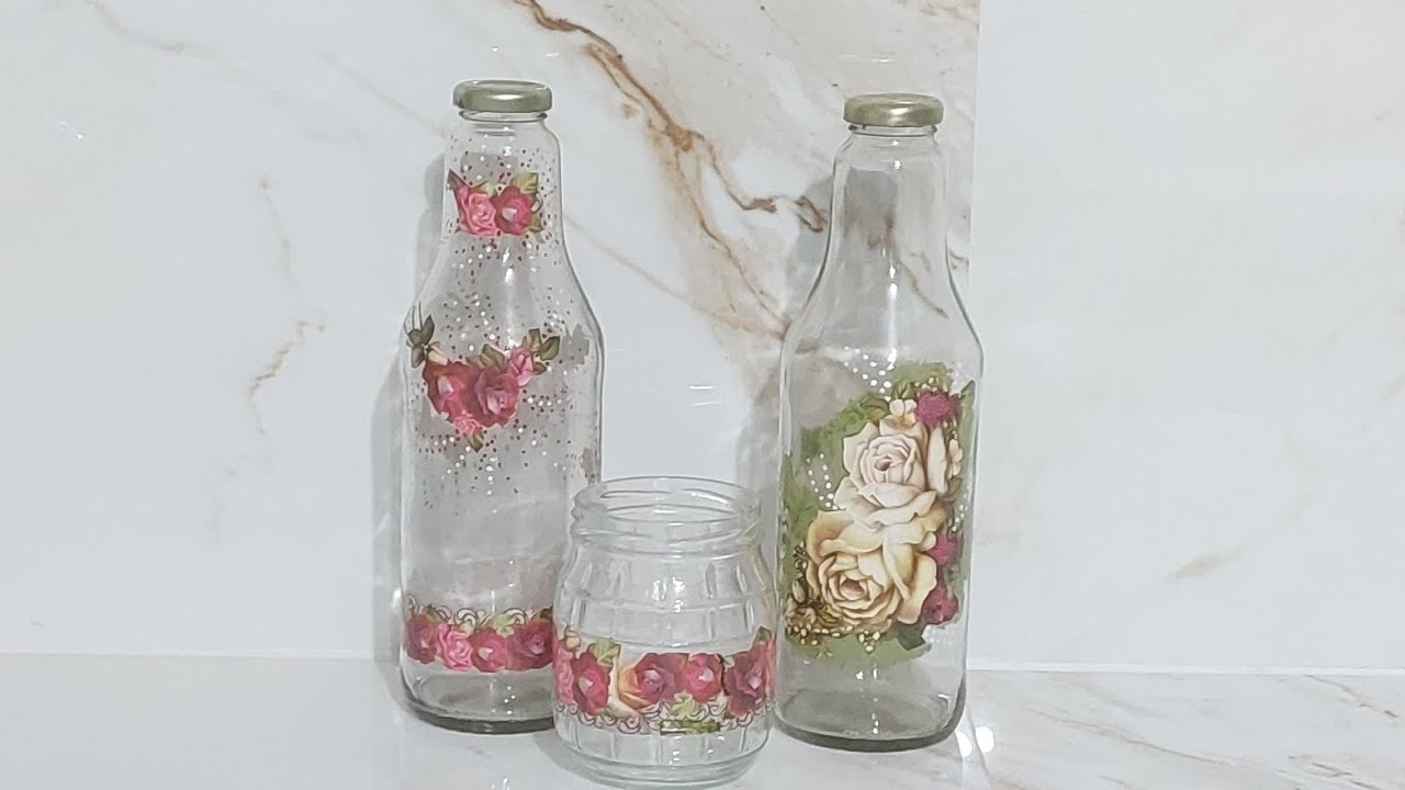 Decoupage em garrafa de vidro para colocar água na geladeira #dicas #dicasfaceis #2023