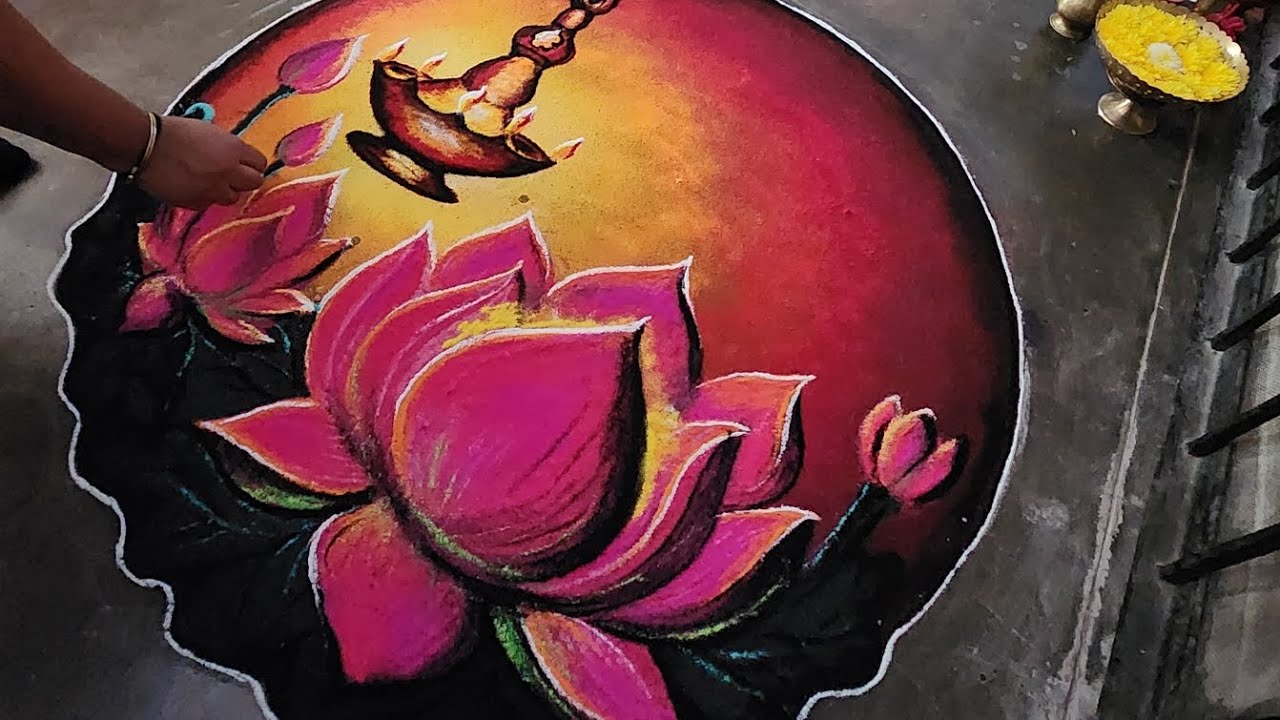 Very unique margazhi kolam design ✨️✨️|Lotusand lamp for margazhi