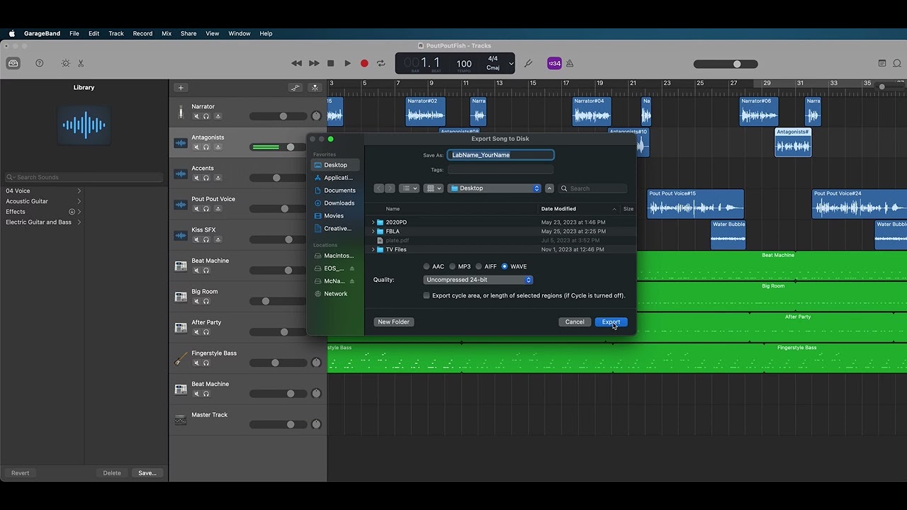 How to export a .wav file from Garageband