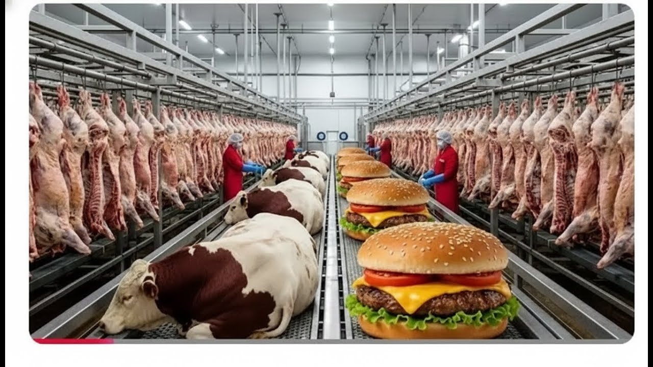 Inside a Beef Burger Factory | From Live Cattle to Giant Burger Patties (Full Industrial Process)