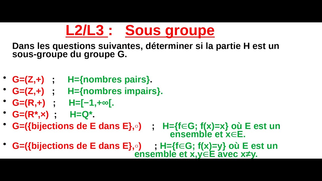 Exercice corrigé sur les sous groupes