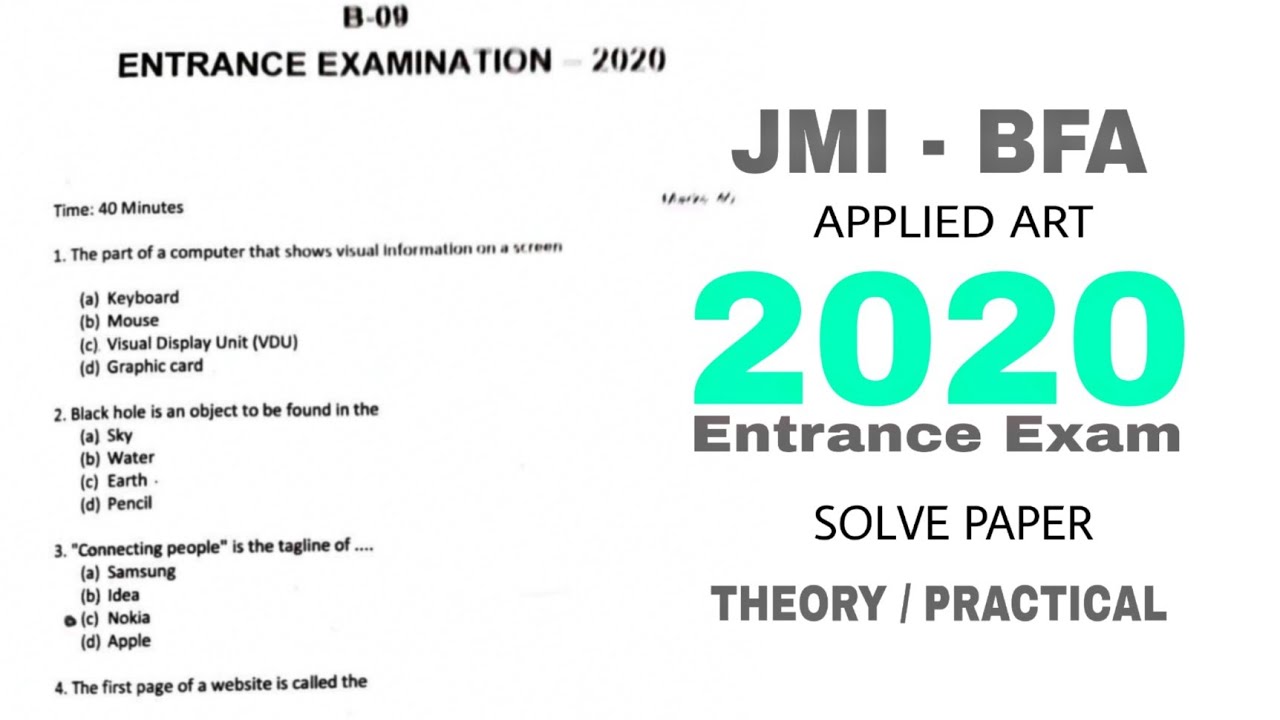JAMIA | BFA (Applied Art) 2020 | Entrance Exam Solved Question Paper | Theory And Practical