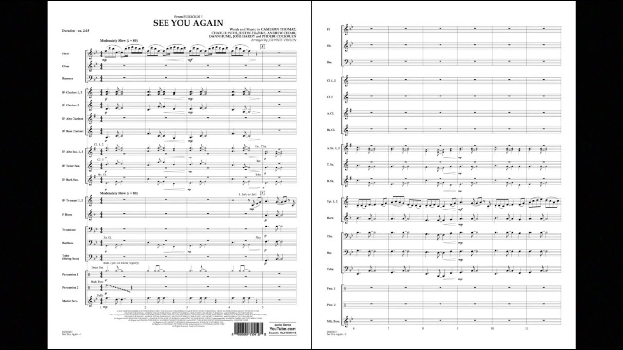 See You Again arranged by Johnnie Vinson