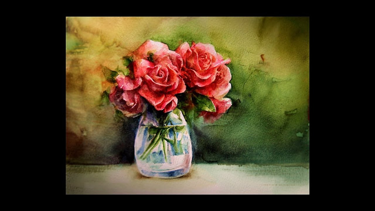 Watercolor painting demonstration of roses 장미 수채화 채색, 정물 수채화