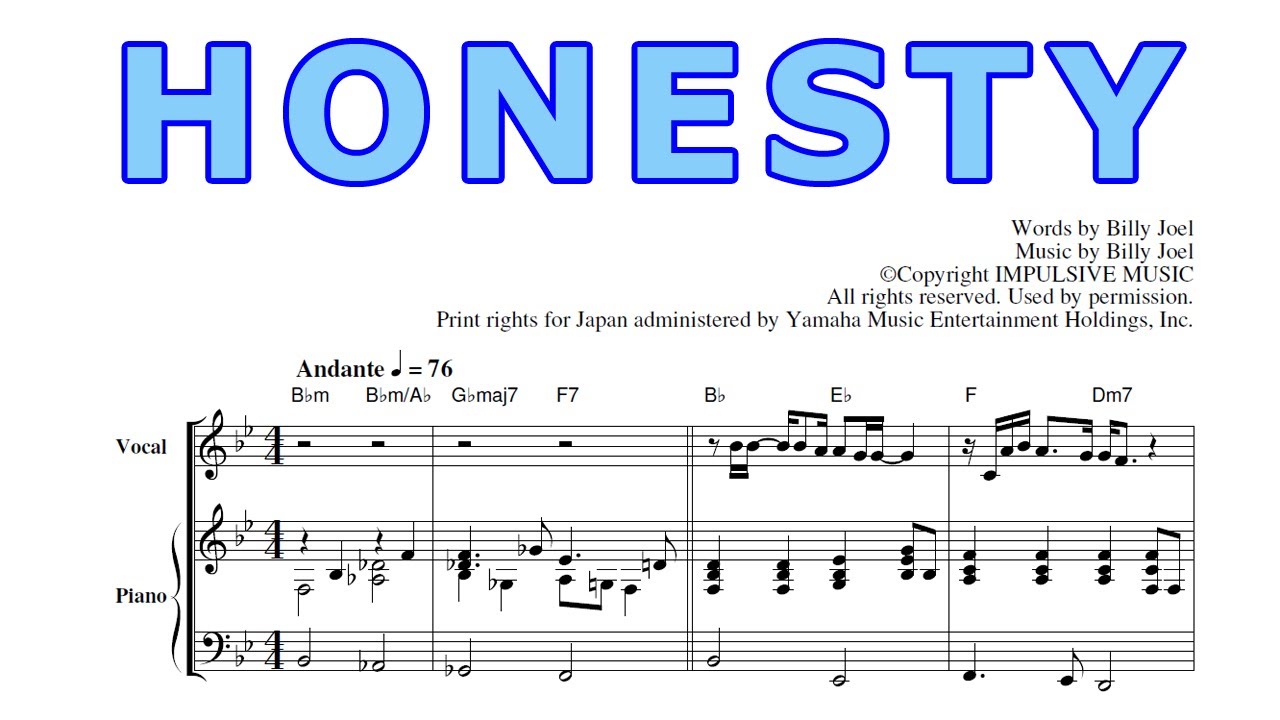 オネスティ Honesty／ビリー・ジョエル（ピアノ伴奏付き楽譜）