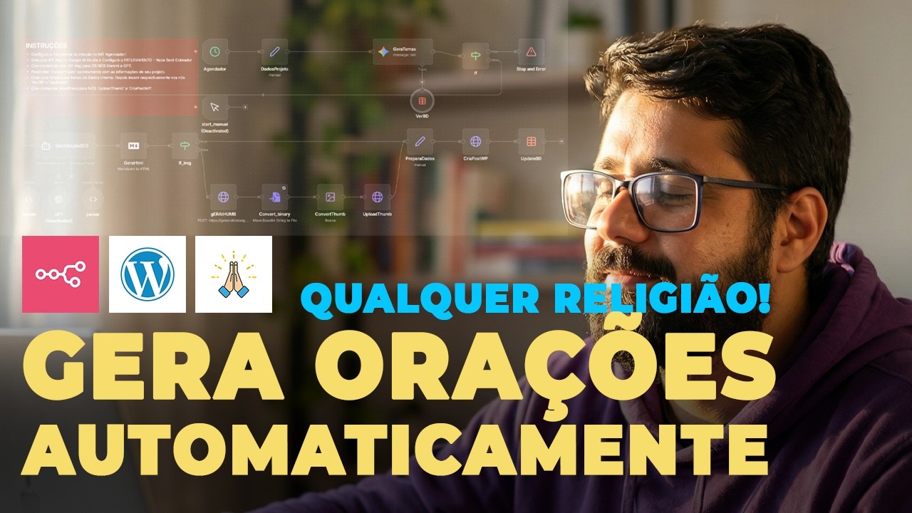 Fluxo N8N Cria Orações de QUALQUER RELIGIÃO e Posta no Wordpress