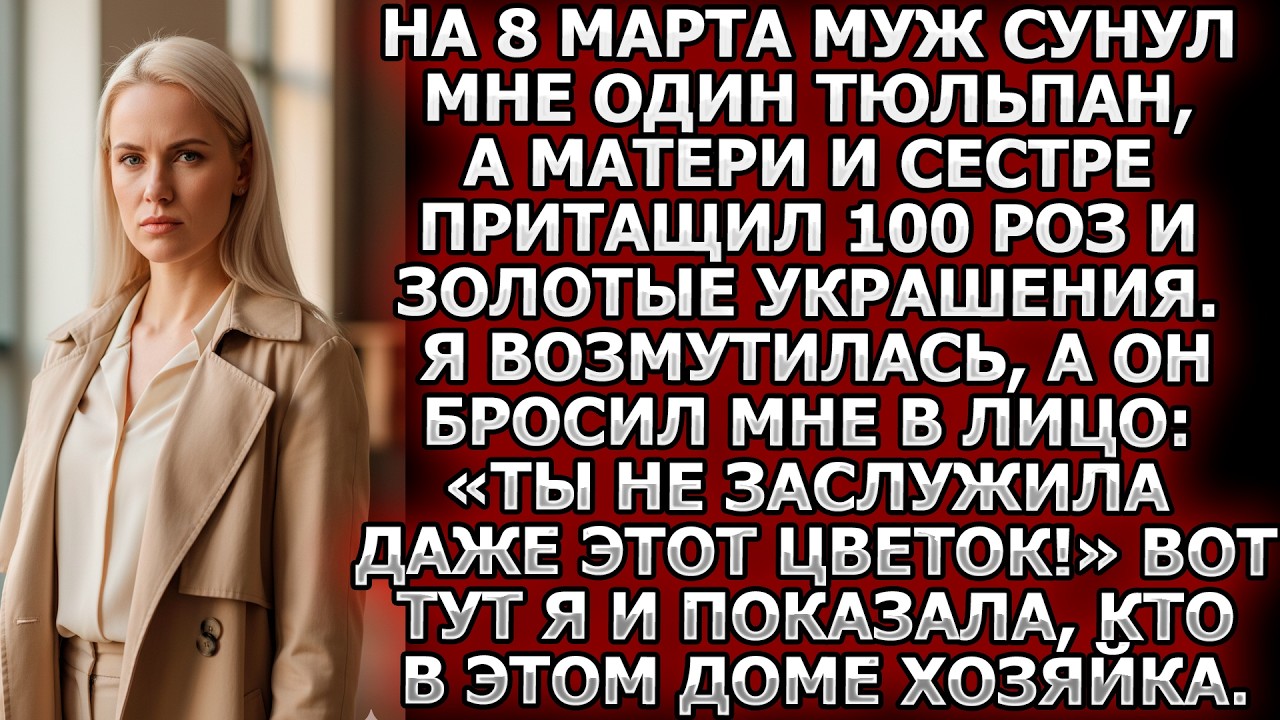 На 8 марта муж дал мне тюльпан, а матери 100 роз и золото. Потом бросил: «Ты не заслужила даже его!»