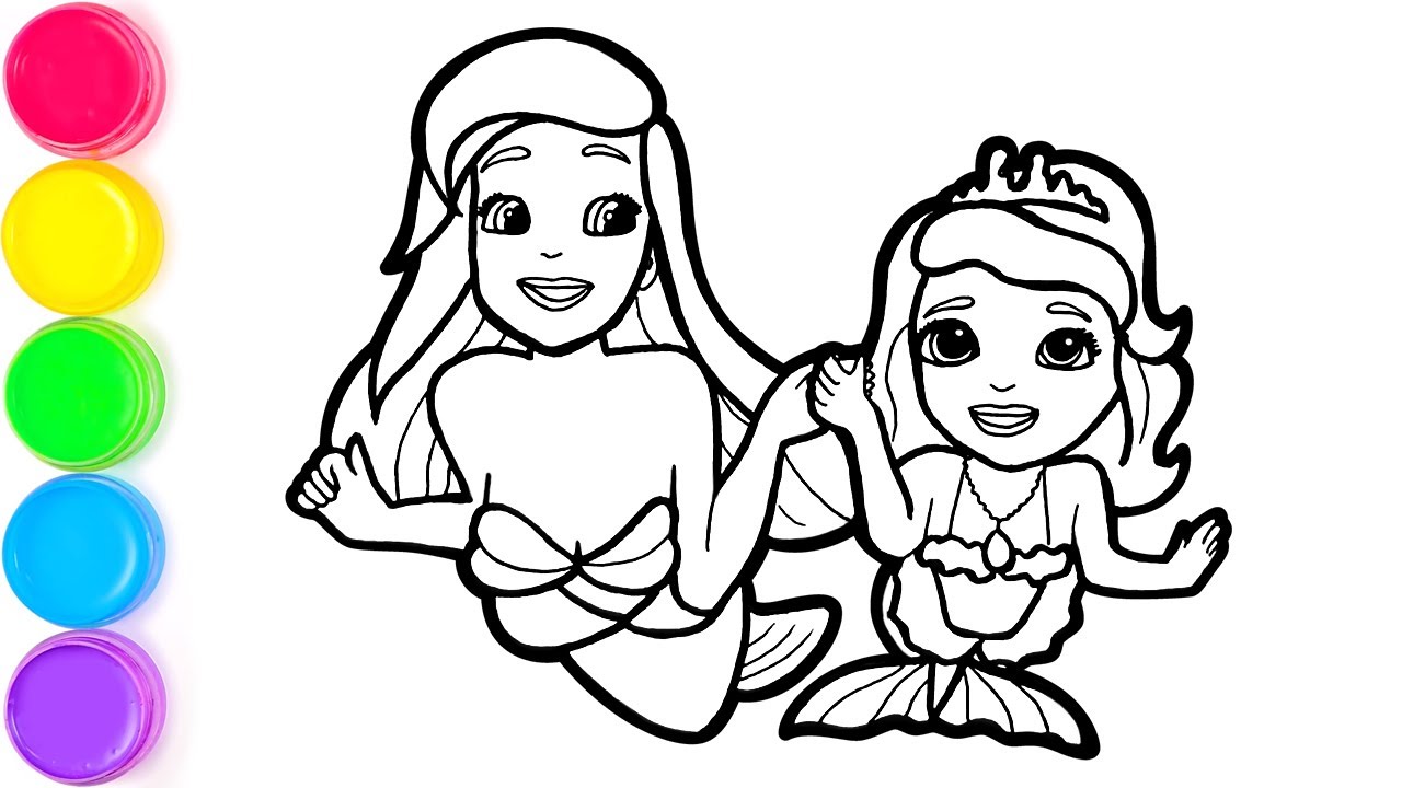 Princess Sofia and Little Mermaid Ariel   Floating Palace   Disney   Drawing and Coloring for Kids