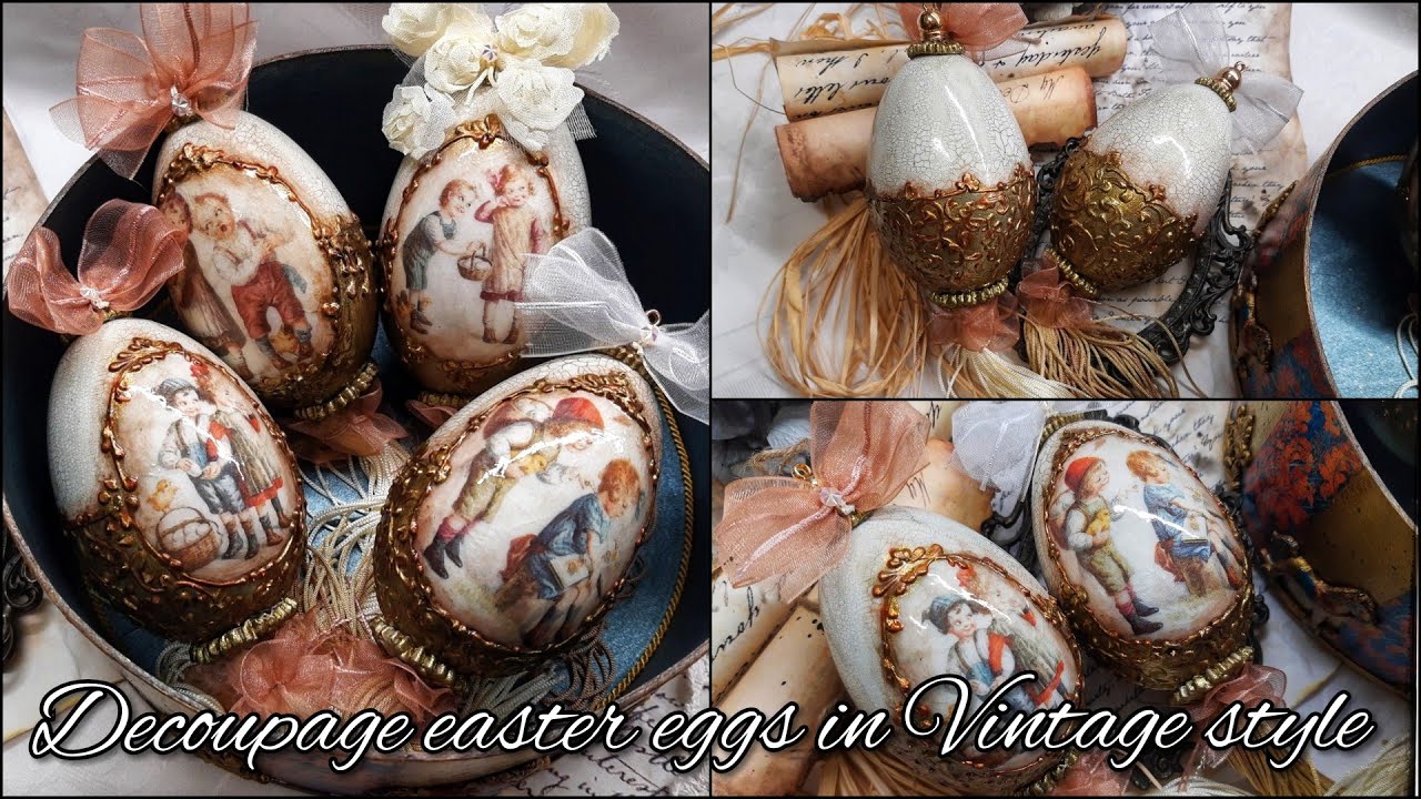 Decoupage easter eggs in Vintage style ♡🐥♡Decorating goose eggschells
