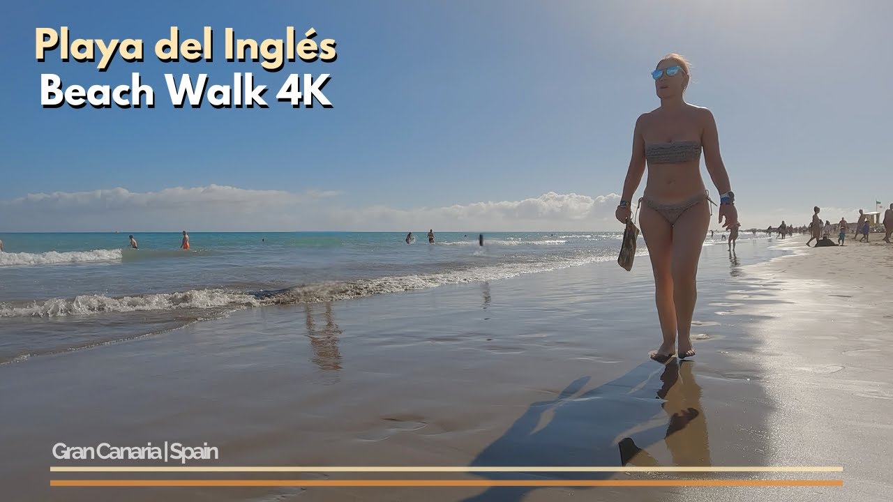 Calm Beach Day at Playa del Inglés | Beach Walk Gran Canaria Spain 4K