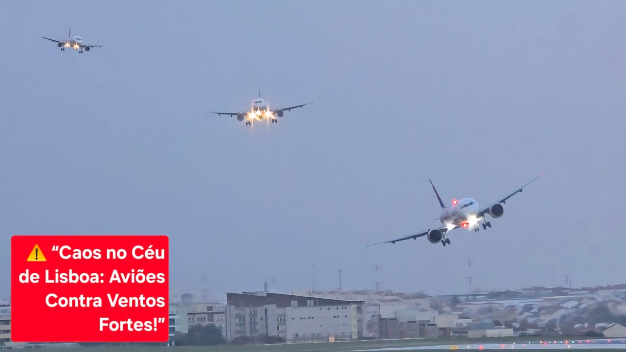 🌧🌬 Tempestade em Lisboa: Aviões Lutam Contra Ventos Fortíssimos 🛫