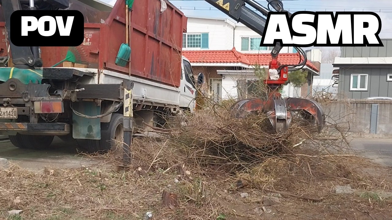 일산 공장 부지 임목 및 잡풀 폐기물 처리 동영상 (3.5톤 집게차 투입)