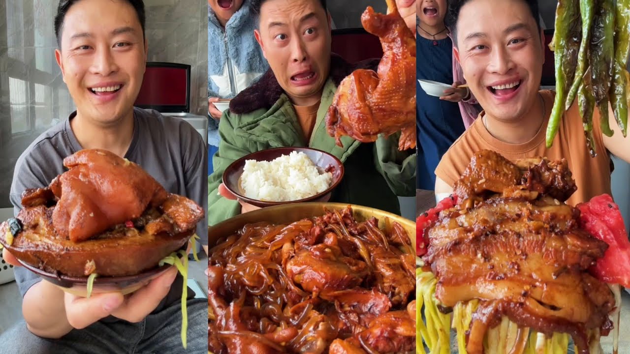 Mukbang #Spicy Noodles 🔥🍜 Pork 🤤 Meat 🍖🥓 Beef Chicken 🍗#delicious #pork #cooking #eating 