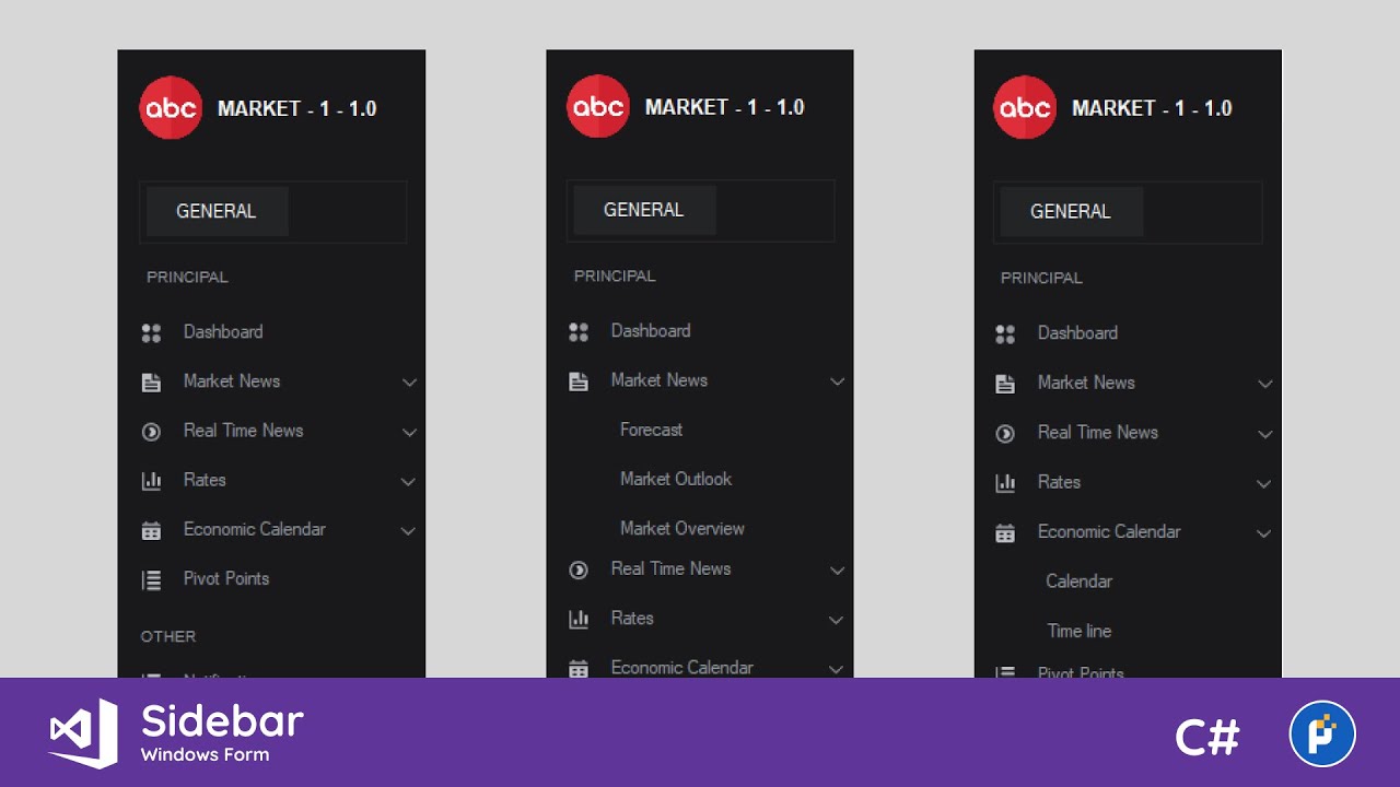 C# SideBar Moderno Windows Form