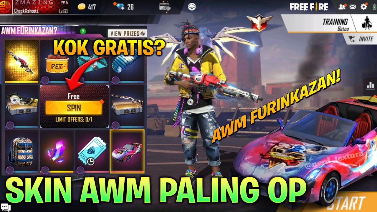 REVIEW SKIN AWM FURINKAZAN DAN SKIN MOBIL LAMBO FF X STREET FIGHTER
