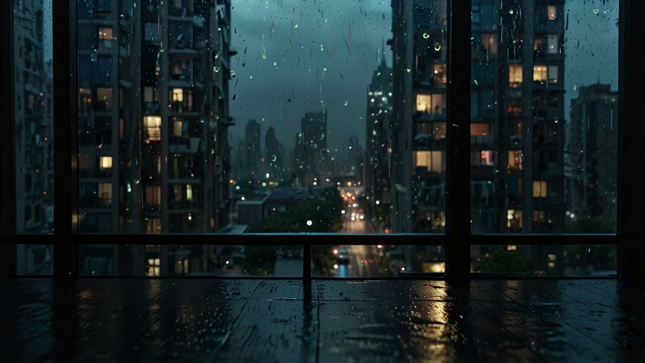 Rainy Night on Apartment Balcony  City Rain Sounds for Sleep, Relaxation & Focus 1 Hour