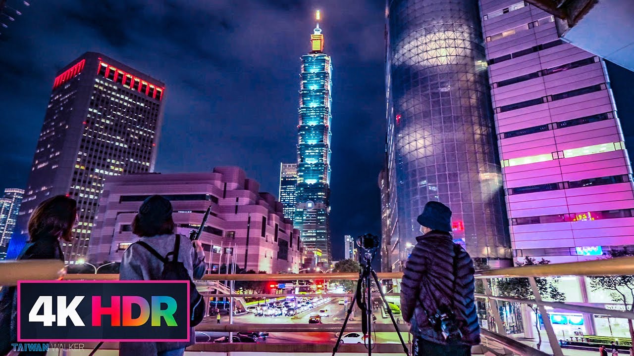 【4K HDR】Night Walk from Daan Park Station to Taipei 101｜春節前夕的信義路-台北101車軌熱門拍攝點