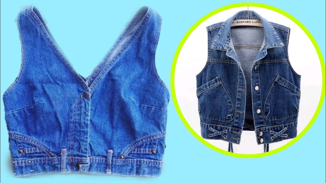 transformando calça jeans em colete|| muito fácil de fazer😱