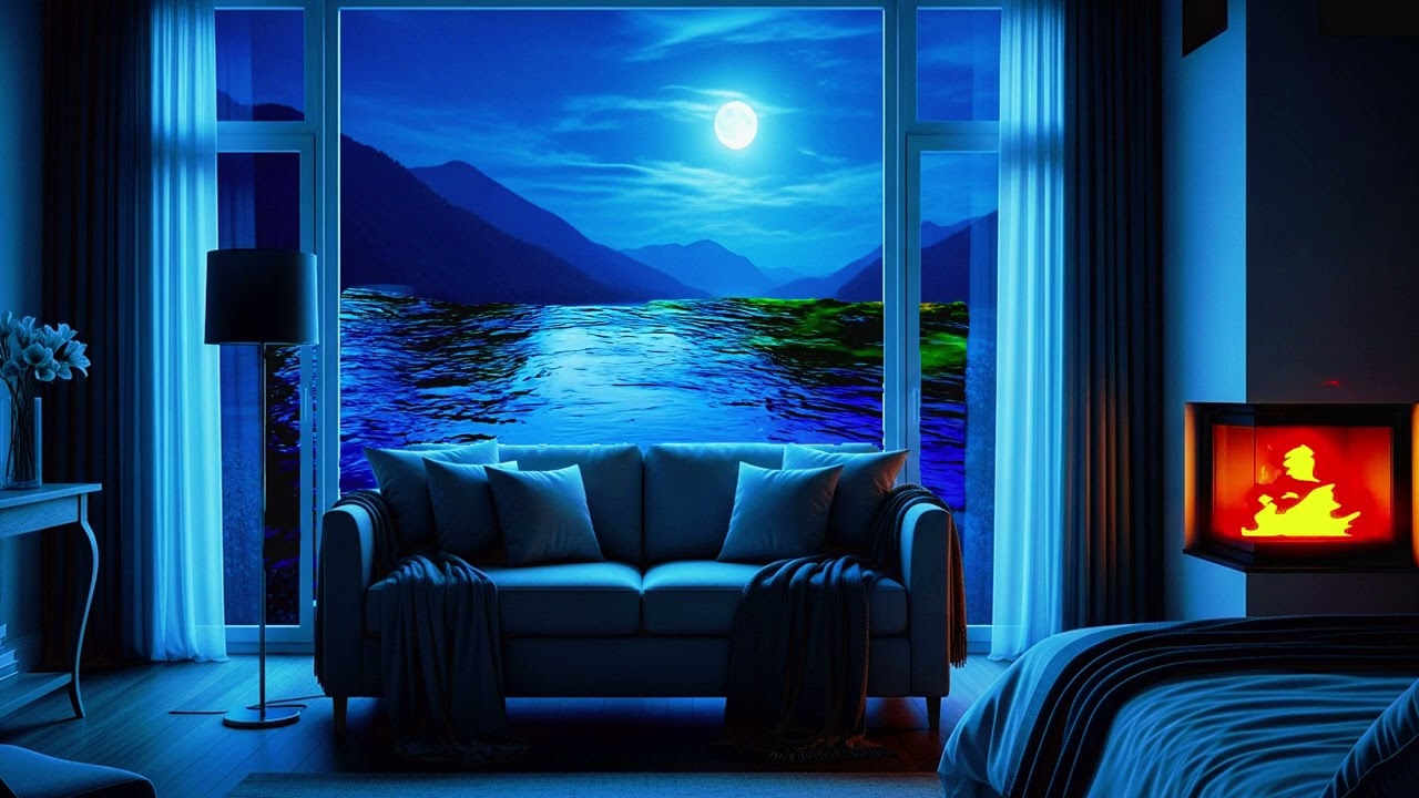 Moonlit Blue River from the Bedroom | Cozy Sofa Night View