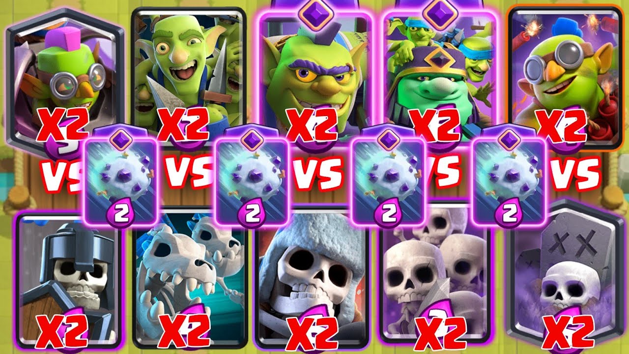 Team Skeletons X2+ Giant Snow  Vs Goblins X2 + Giant Snow | Clash Royale