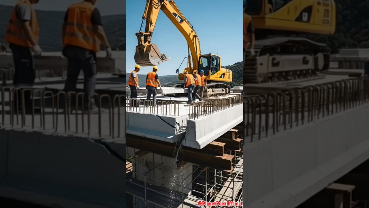 Seconds Before Disaster: Excavator Dangles Off Bridge Edge  😱🏗️ #fail #bridge #engineering