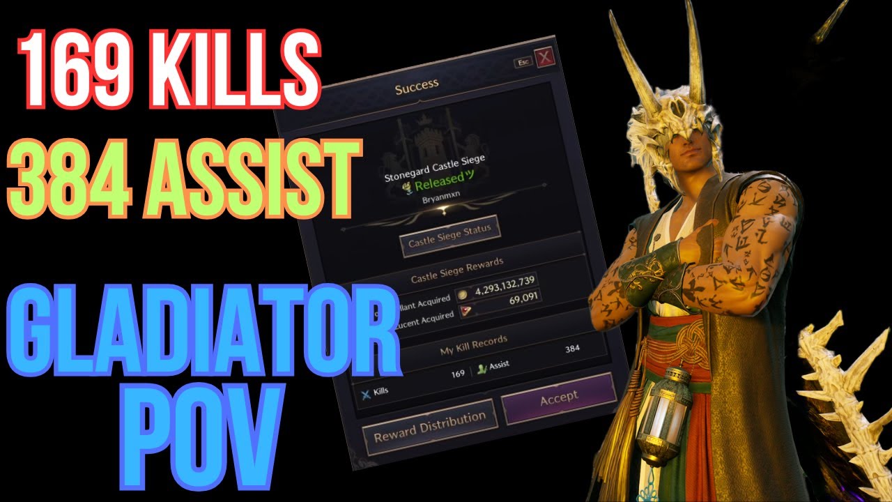 Castle Siege 170 KILLS Gladiator PVP gameplay almost 400 Assist - Throne and Liberty