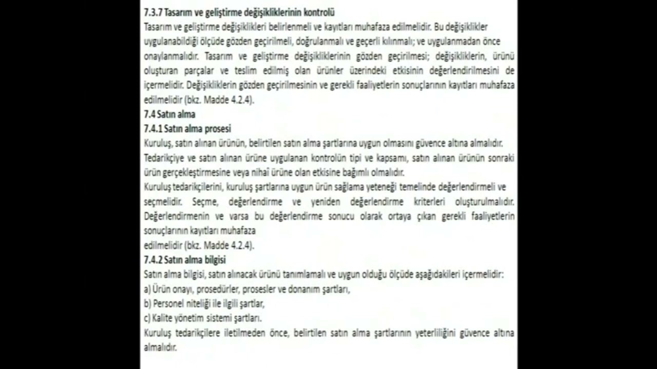 ISO 9001 Satınalma süreci, satınalma ve tedarikçi değerlendirme