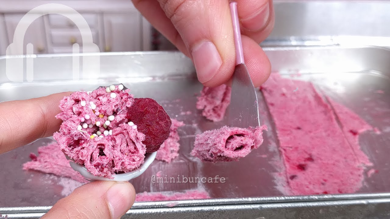 Miniature Raspberry ice cream rolls semi FAIL - edible mini food ASMR