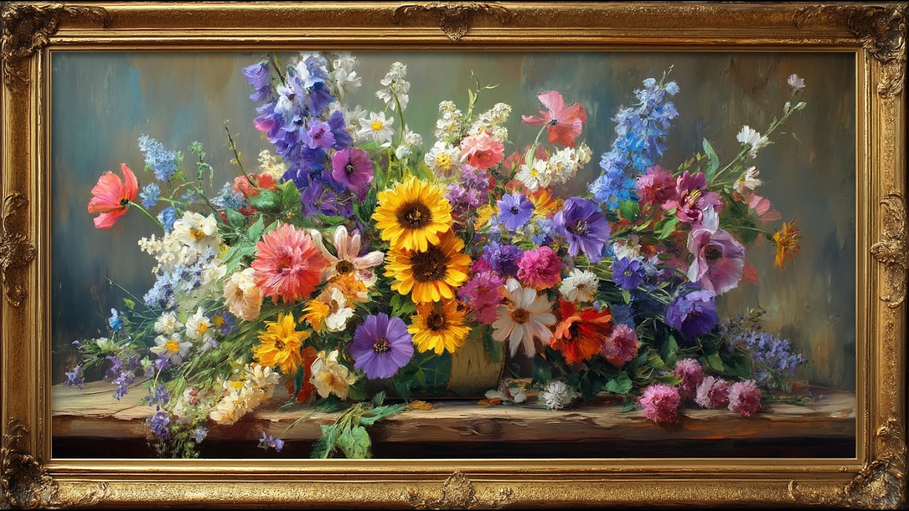 Wildflower Bouquet | Turn Your TV Into Art | Colorful Floral Vintage Painting | TV Framed Art | 3 Hr