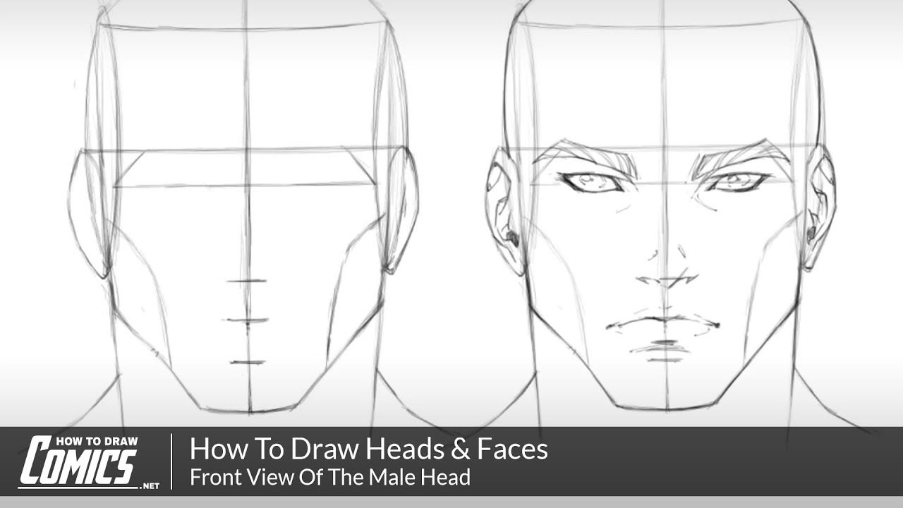 How To Draw Heads and Faces | Front View Of The Male Head