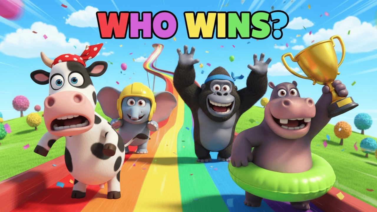 The FUNNIEST 3D Animal Long Slide Games for Kids with Cow Elephant Gorilla & Hippo 🐄🐘🦍🦛