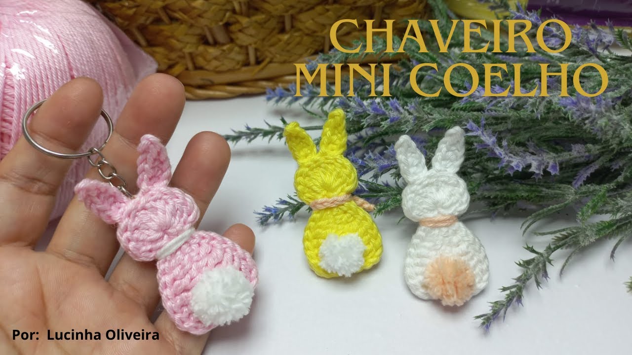 Desafio de habilidades: Chaveiro mini coelho de crochê