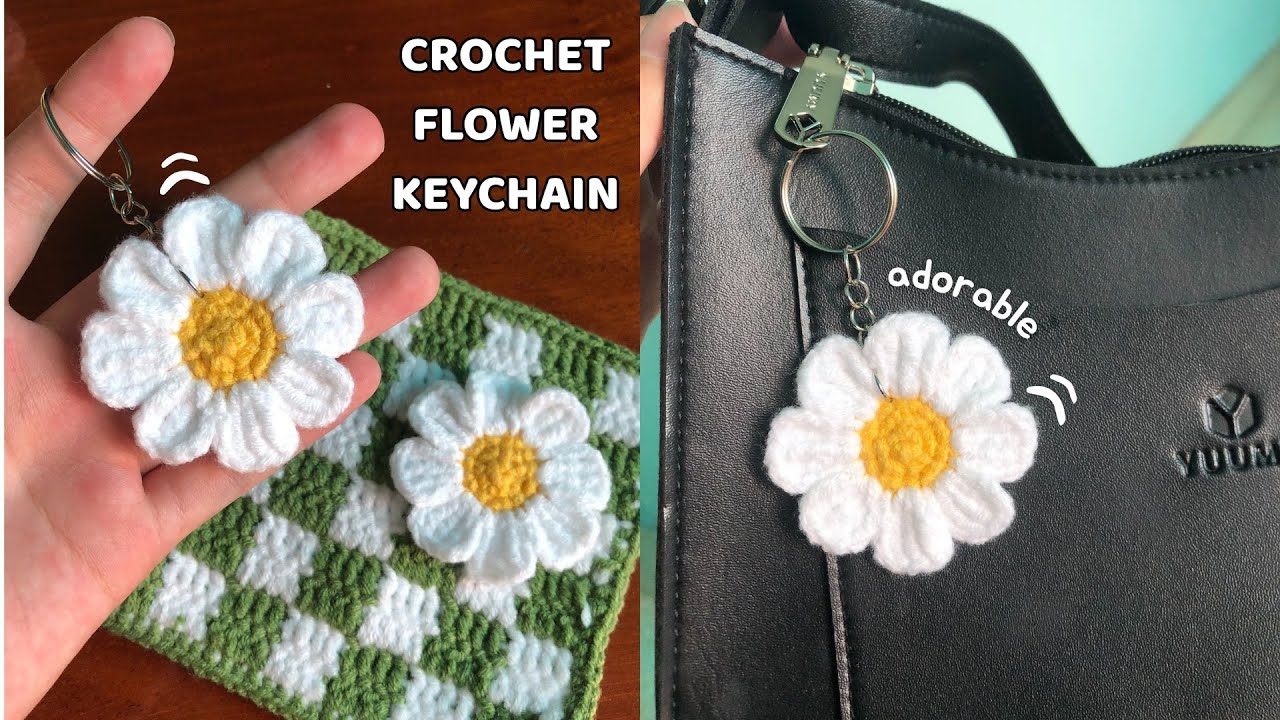 How to Crochet Flower Keychain for Beginners - Perfect Beginner DIY Gift! (Step by Step)
