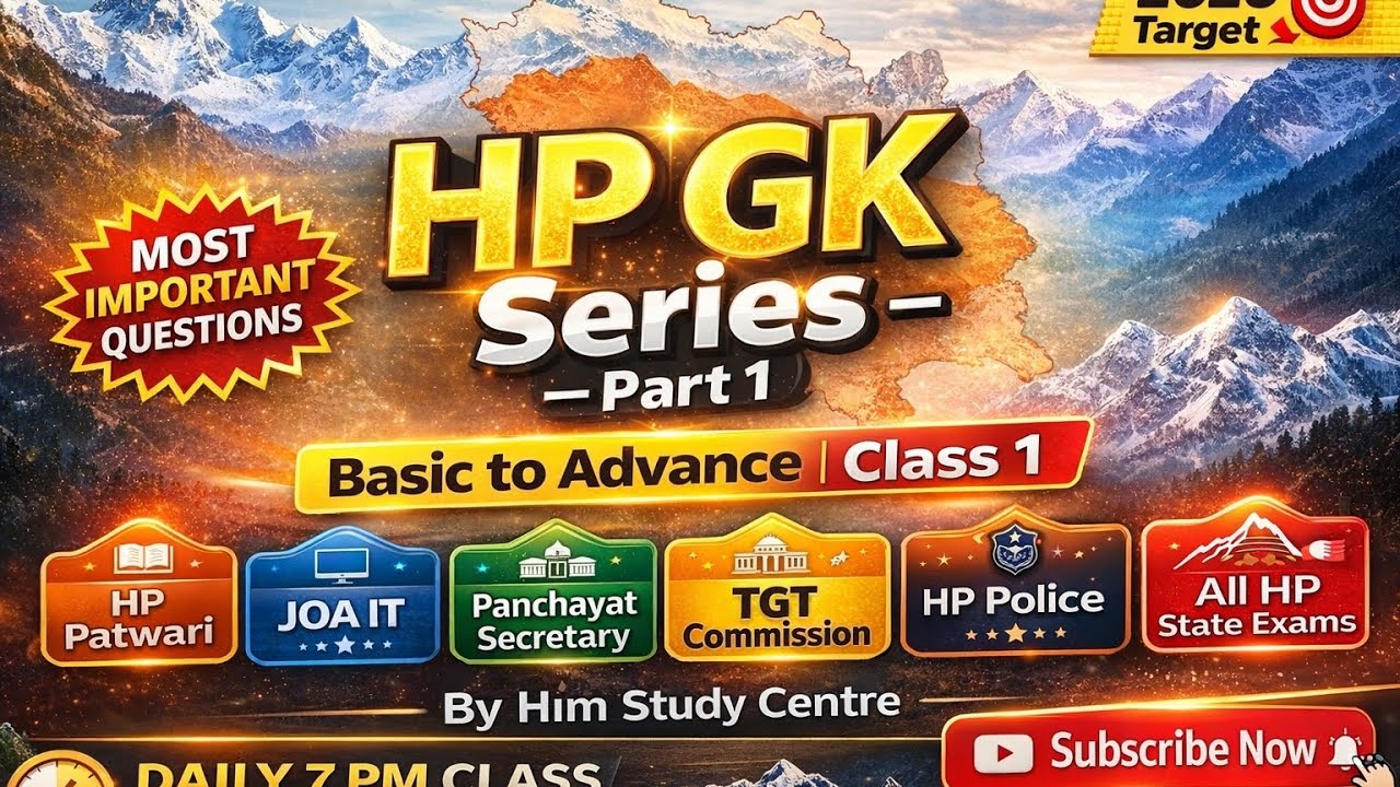 Himachal Pradesh GK 2026 | HP GK Part 1 | Basic to Advance |Hp Patwari , JOA IT, Hpp &All HP Exams