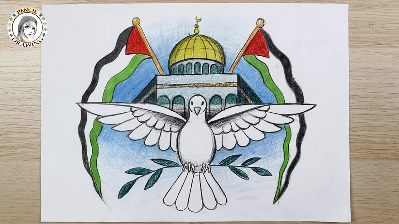 كيف أرسم | رسم عن فلسطين | القدس | رسم حمامة |   Drawing Tutoria | how to draw a dove