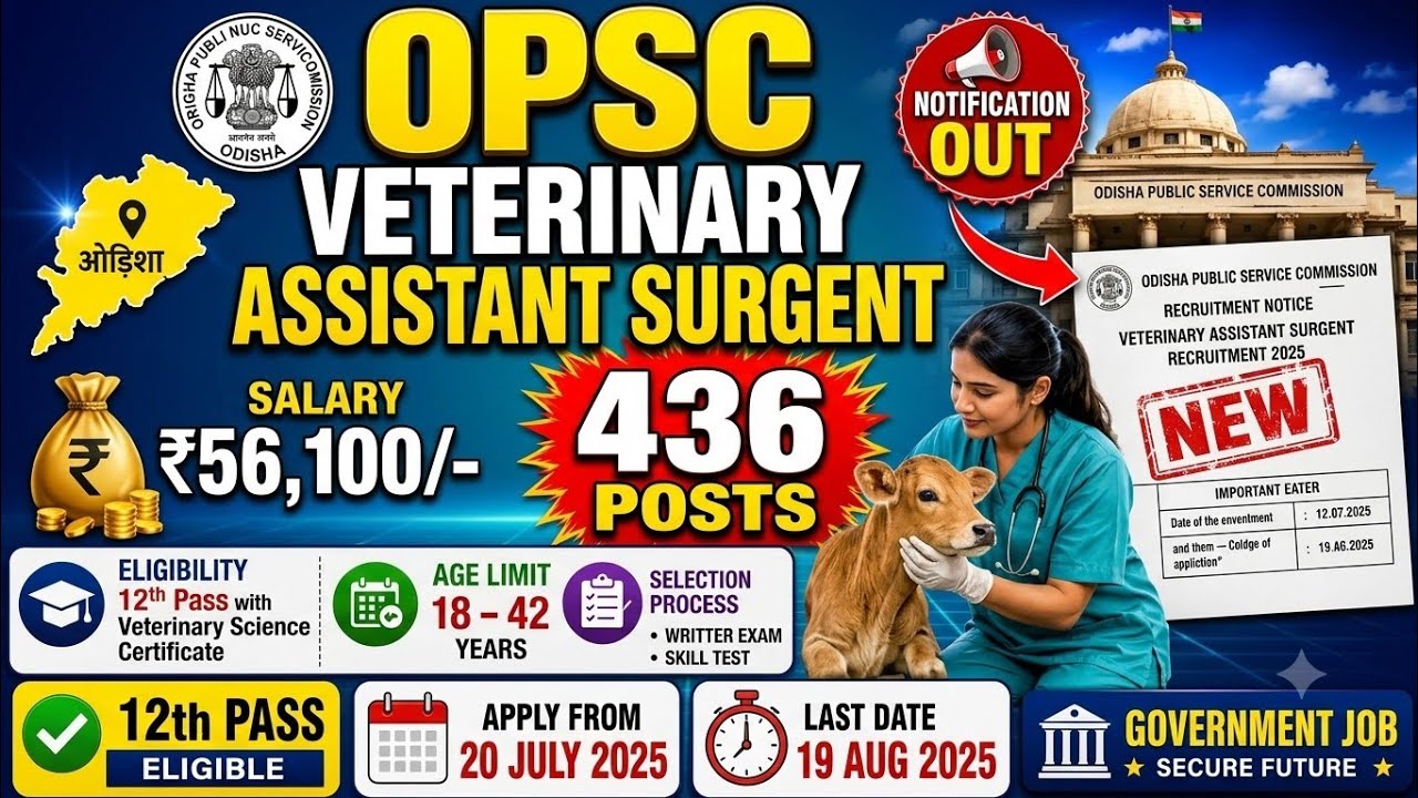 OPSC New Recruitment 2026 | 436 Posts | Veterinary Assistant Surgeon | Full Notification Details 🎯