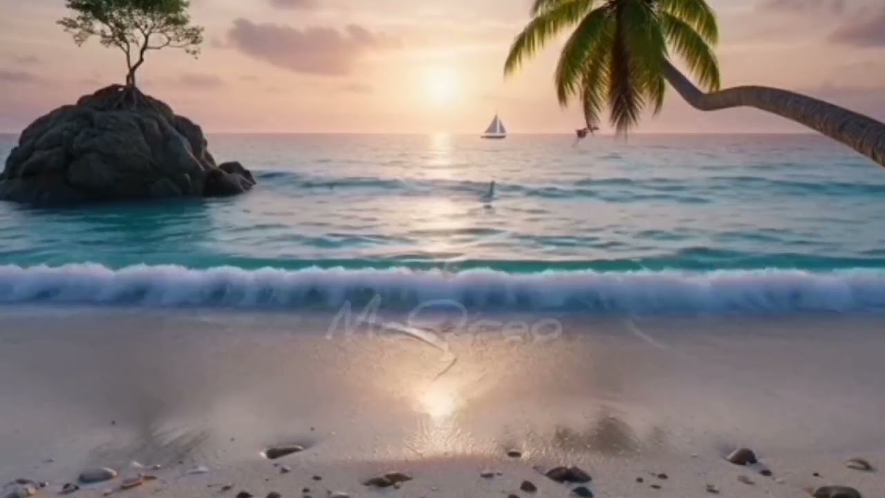 White Beach screensaver, natural sound #aigenerated  #animation #beachresort #nature #greenscreen
