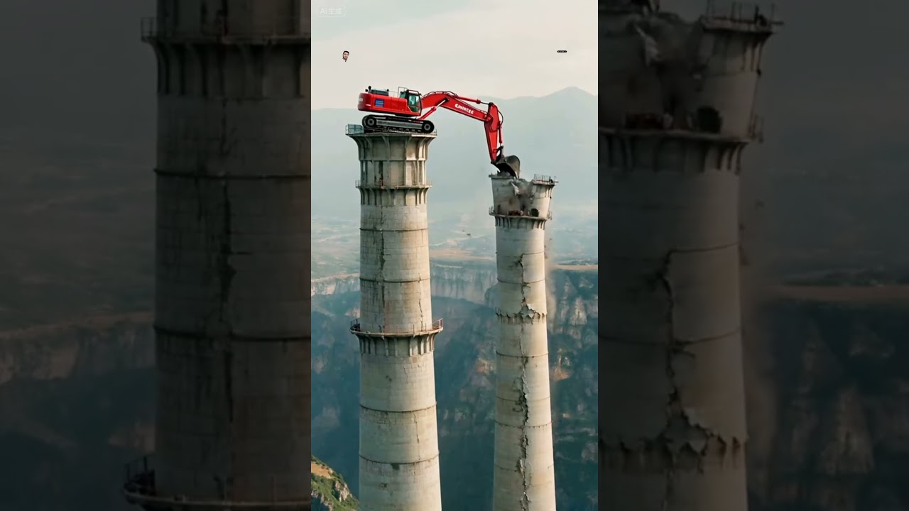 Excavator Destroys Old Brick Kiln &ndash; Heavy Machine at Work