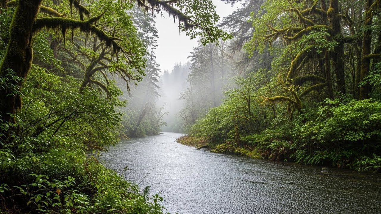 Soothing Calm Rain Sounds with Flowing River Sounds for Anxiety Relief and Inner Peace