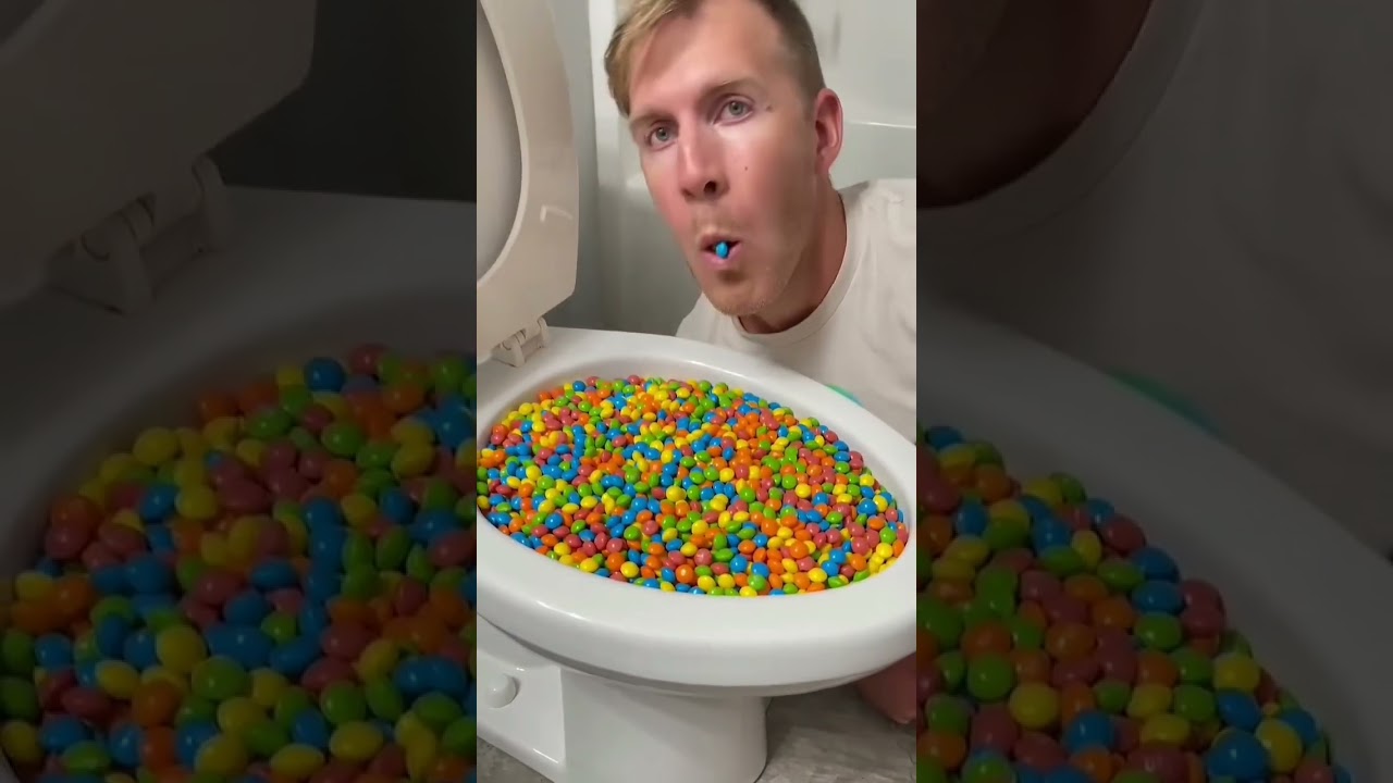 Experiment: Eating Tropical Skittles Candy in the Toilet 