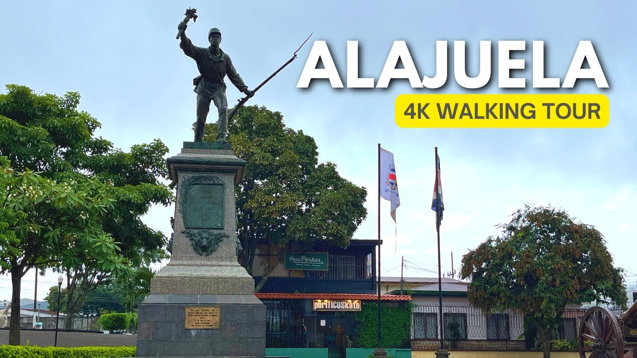 Alajuela, Costa Rica 🇨🇷 - Historic downtown with beautiful parks on a rainy day - 4K Walking Tour