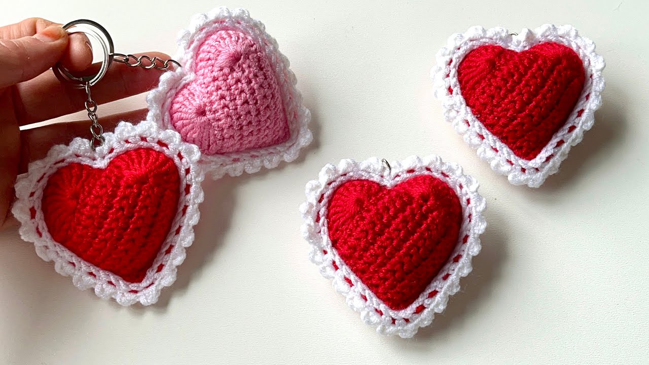 Tığ işi kalpli anahtarlık yapımı/Easy Crochet heart Keychain 