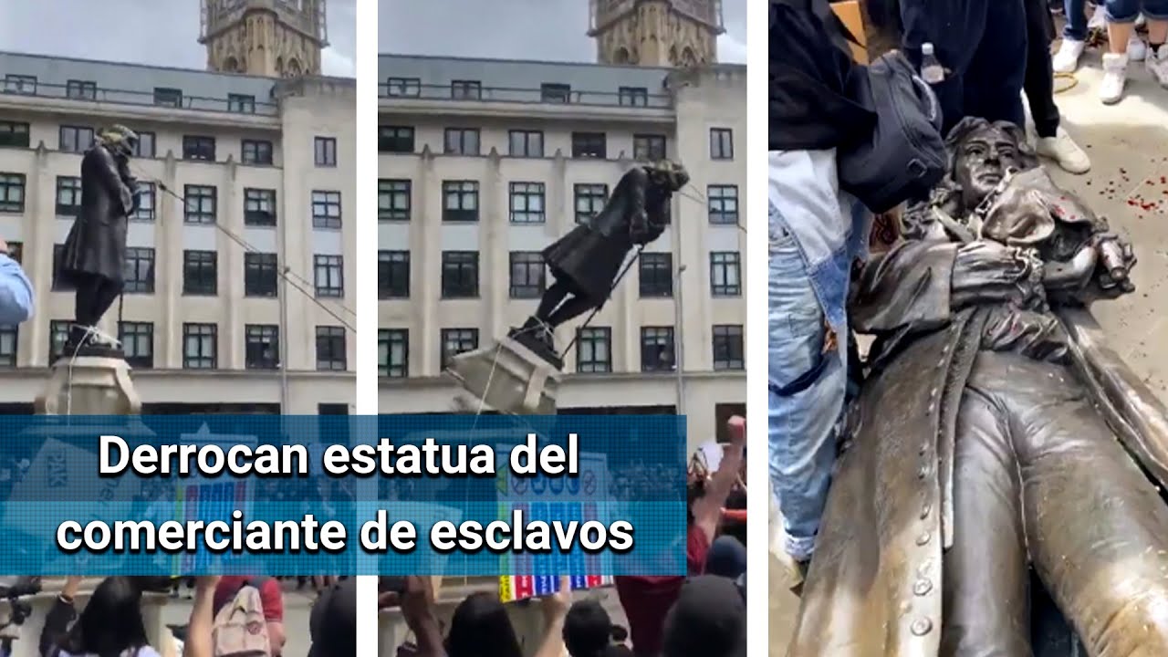 Manifestantes tiran estatua de comerciante de esclavos en Reino Unido